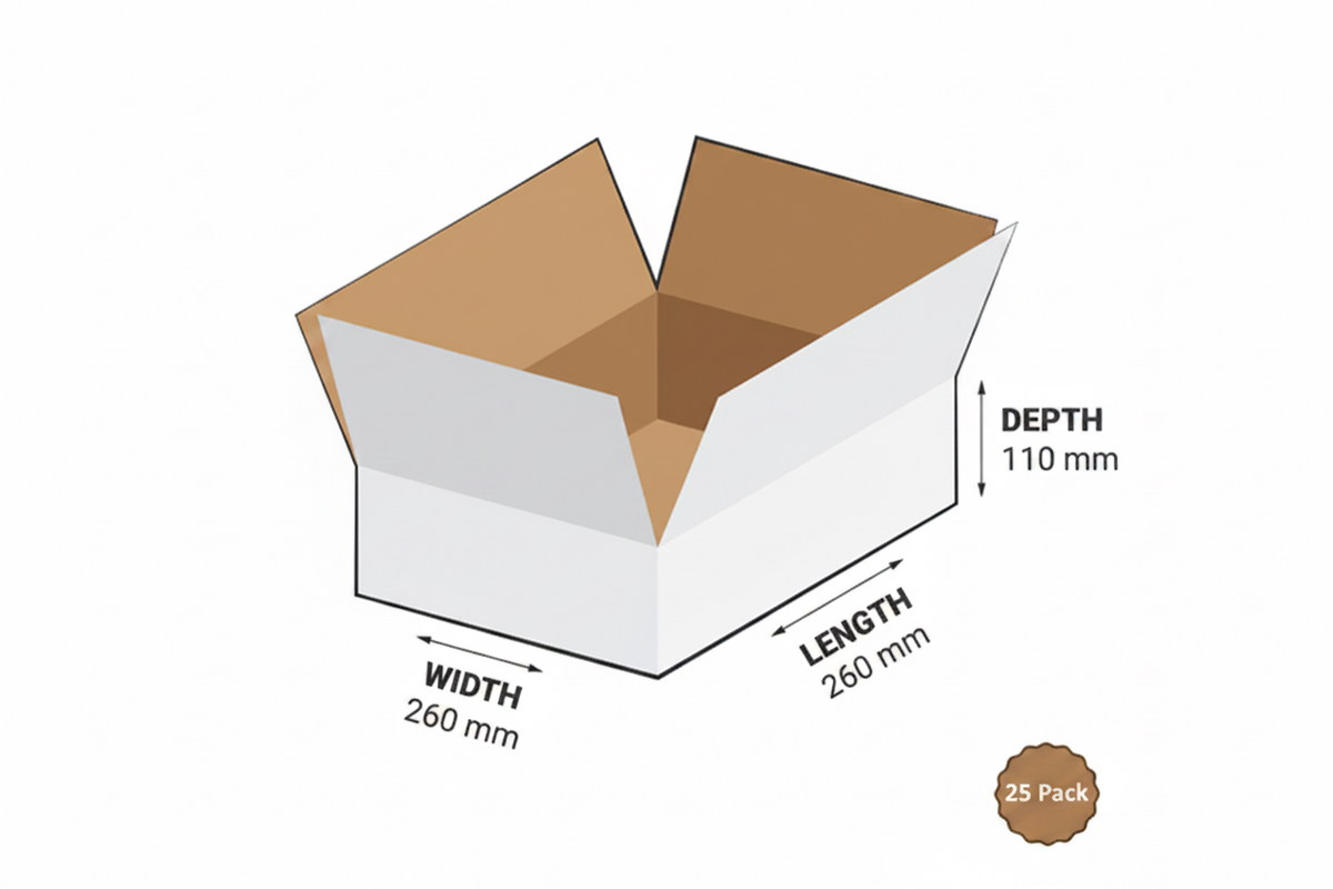 White Box 260x260x110mm 7.44L (25 Boxes) 2B-744W