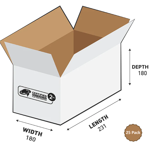 2B-748W 7.48L White Rectangular Base RSC Box: Bundle - 231mm x 180mm x 180mm (25)