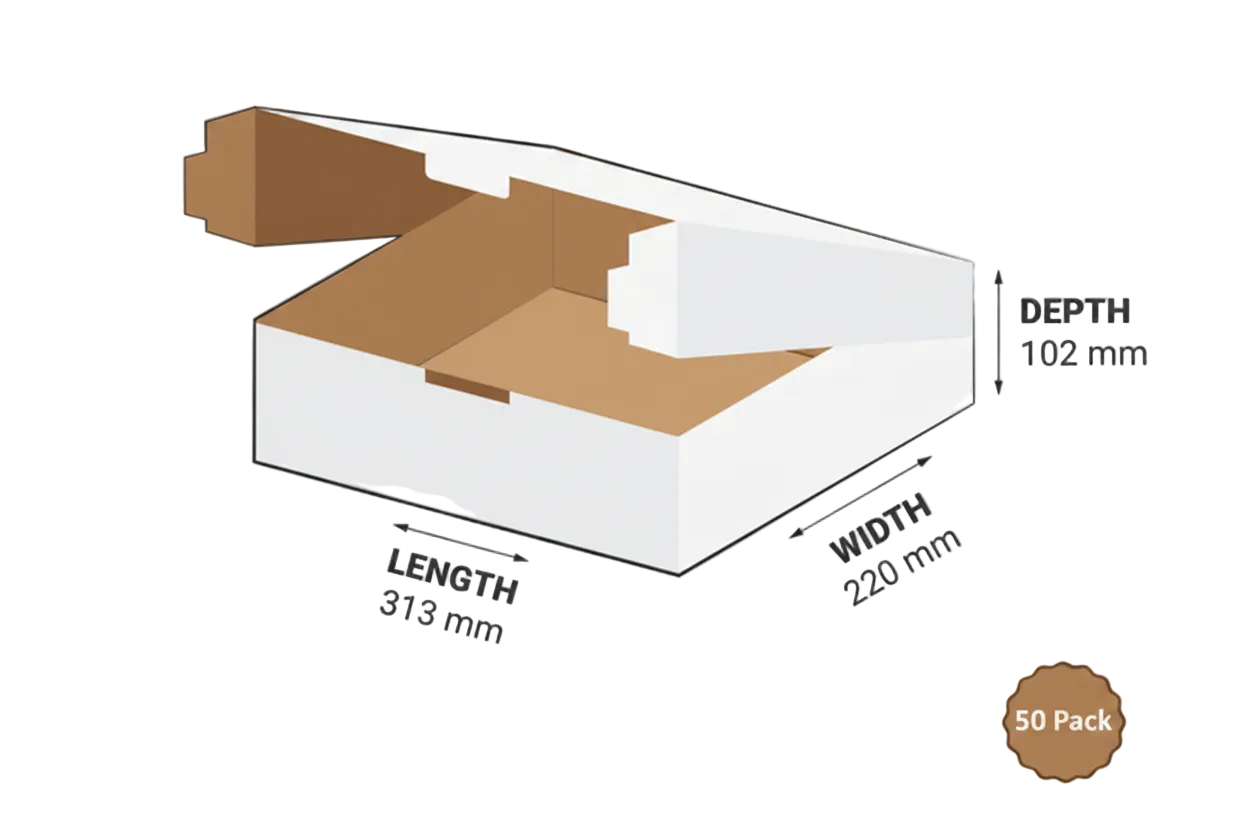 White Die-Cut Tamper Evident Mailer Box 313x220x102mm 7.02L (50 Boxes) 2B-T702W