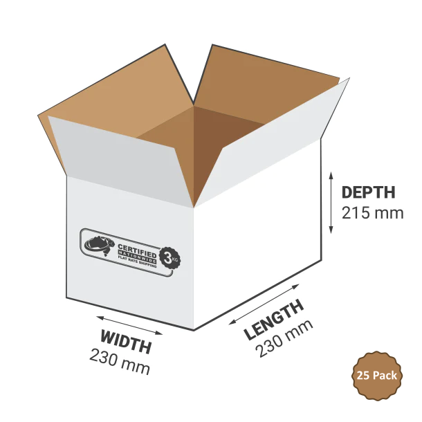 3B-114W 11.4L White Square Base Carton – 230mm x 230mm x 215mm (25)