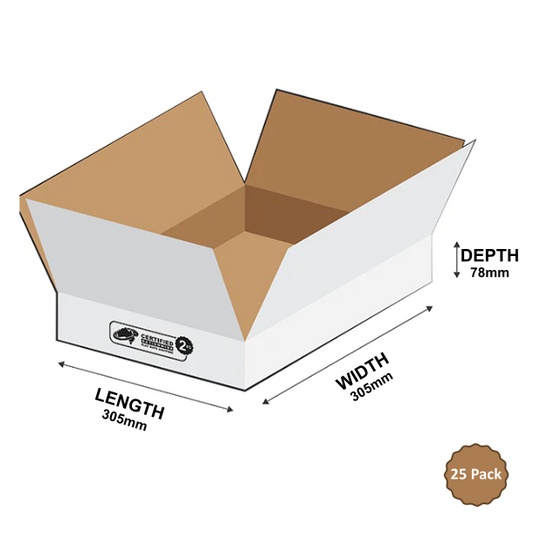 2B-726W 7.26L RSC- White Square Base Box - 305mm x 305mm x 78mm (25)